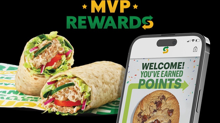 Honey Mustard Chicken Wrap and a phone with the Subway® MVP Rewards screen